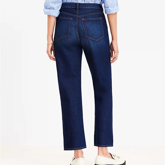 LOFT - High Rise Straight Jeans in Clean Dark Wash - Picture 2 of 5